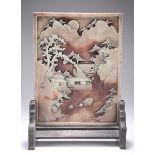 A CHINESE CARVED SOAPSTONE TABLE SCREEN, QING DYNASTY