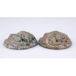 A PAIR OF SILVER AND GOLD INLAID BRONZE WEIGHTS, HAN DYNASTY