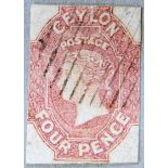 STAMPS: CEYLON Sg4 1859 4d Dull Rose