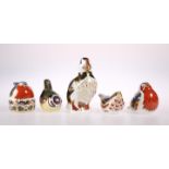 FIVE ROYAL CROWN DERBY BIRD PAPERWEIGHTS