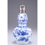 A SILVER-MOUNTED AND COVERED KANGXI BLUE AND WHITE DOUBLE GOURD VASE