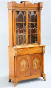 AN EDWARDIAN PAINTED SATINWOOD SECRETAIRE BOOKCASE