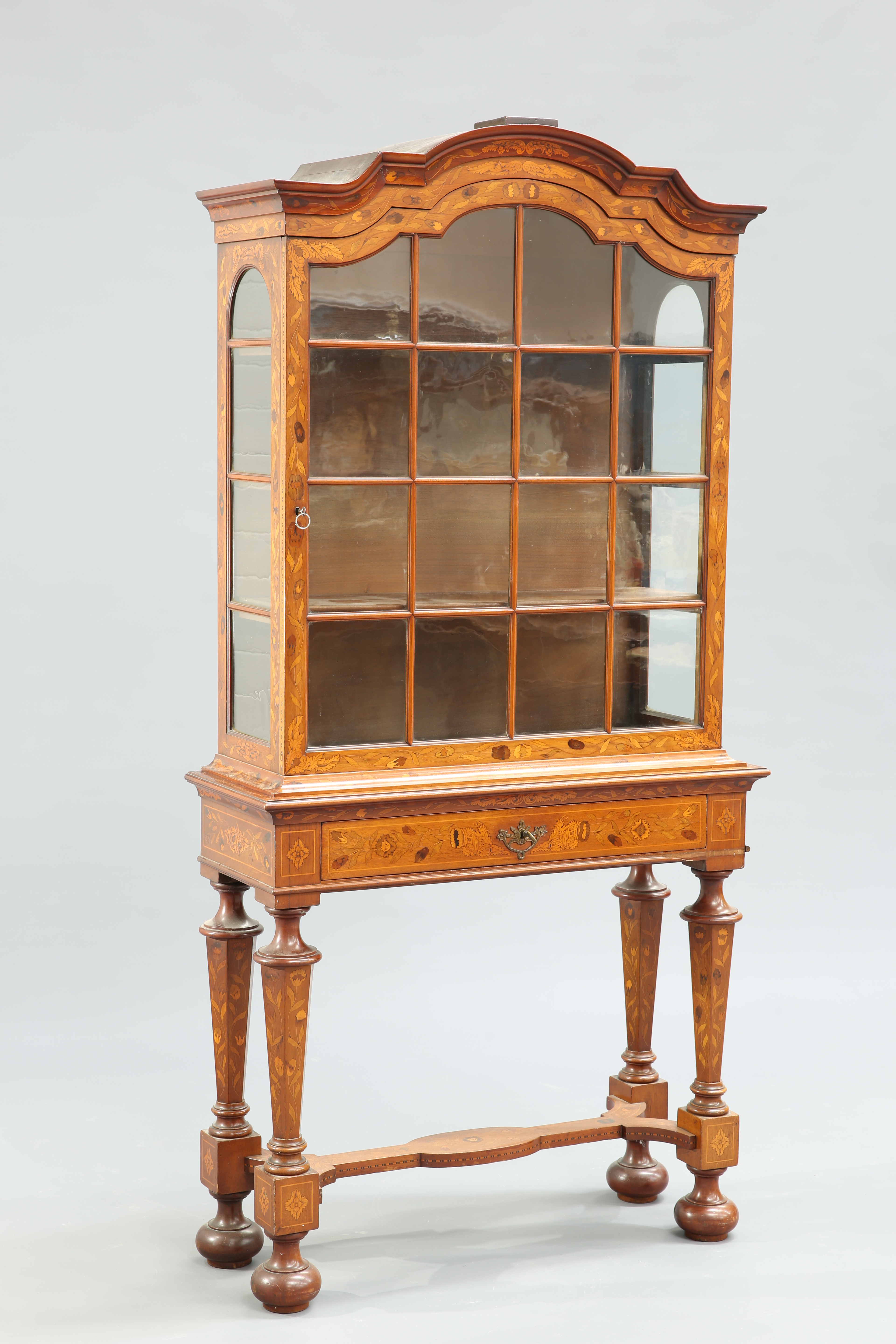 A 19TH CENTURY CONTINENTAL FLORAL MARQUETRY WALNUT CABINET ON STAND