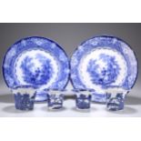 A PAIR OF DOULTON "WATTEAU" FLOW-BLUE PLATES