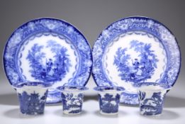 A PAIR OF DOULTON "WATTEAU" FLOW-BLUE PLATES