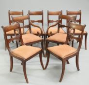 A SET OF EIGHT REGENCY BRASS-INLAID MAHOGANY DINING CHAIRS