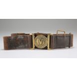 AN OTHER RANKS' PATTERN BROWN LEATHER WAIST BELT WITH BRASS WAIST BELT CLASP OF THE 5TH VOLUNTEER BN