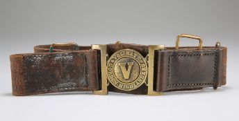 AN OTHER RANKS' PATTERN BROWN LEATHER WAIST BELT WITH BRASS WAIST BELT CLASP OF THE 5TH VOLUNTEER BN