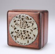 A CHINESE JADE MOUNTED HARDWOOD BOX