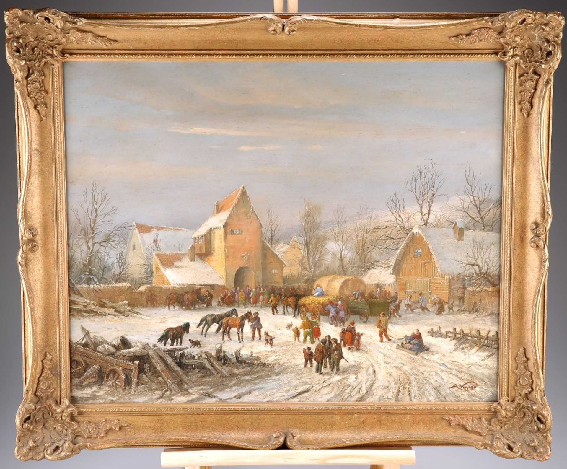 A*** VIGYOZO, WINTER LANDSCAPE WITH FIGURES - Image 2 of 2