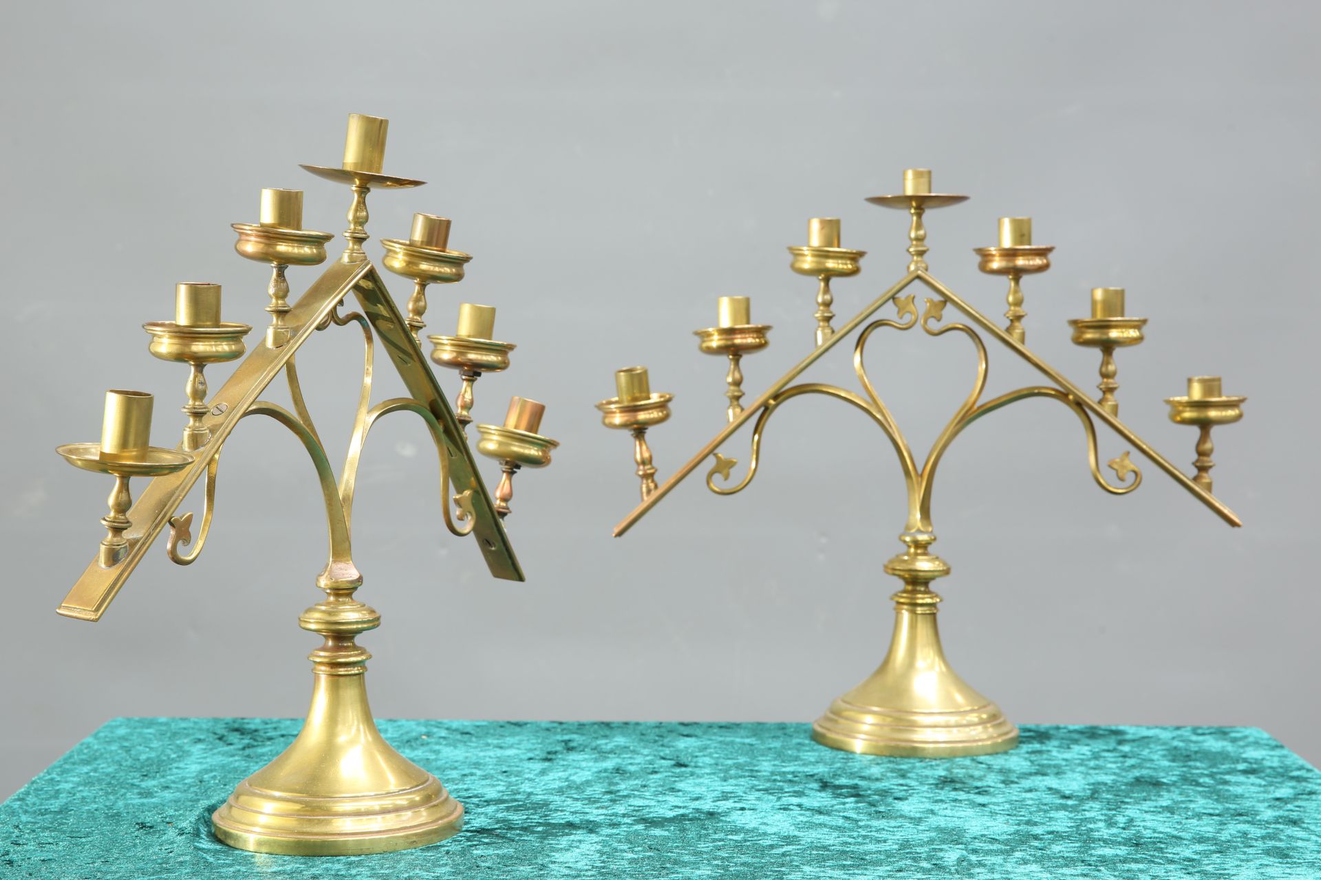 A PAIR OF 19TH CENTURY BRASS SEVEN-LIGHT ECCLESIAS - Image 2 of 2