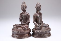 TWO CAST METAL FIGURES OF BUDDHA