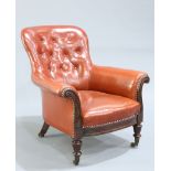 A LEATHER UPHOLSTERED MAHOGANY LIBRARY CHAIR BY GI