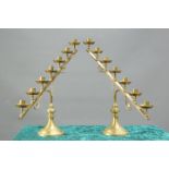 A PAIR OF 19TH CENTURY BRASS SEVEN-LIGHT ECCLESIAS