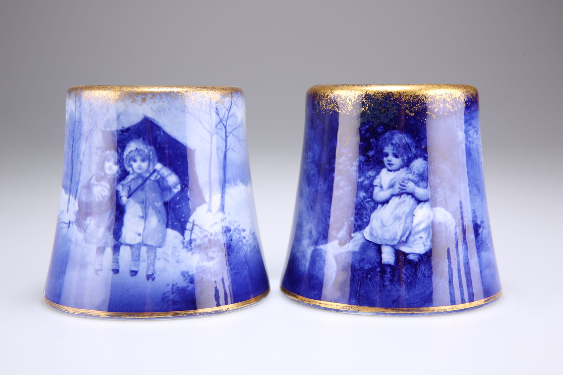 A PAIR OF ROYAL DOULTON BLUE CHILDREN SERIES VASES - Image 4 of 6