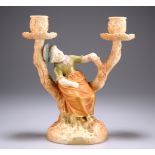 A ROYAL WORCESTER TWO-BRANCH CANDLE HOLDER