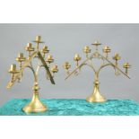 A PAIR OF 19TH CENTURY BRASS SEVEN-LIGHT ECCLESIAS