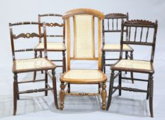 FIVE CANEWORK CHAIRS