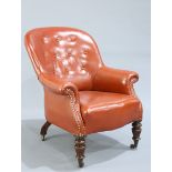 A LEATHER UPHOLSTERED MAHOGANY LIBRARY CHAIR BY GI