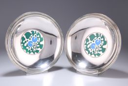 GEORG JENSEN, A RARE PAIR OF DANISH SILVER AND ENAMEL BOWLS