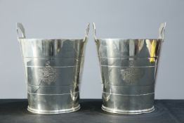 A PAIR OF ART DECO SILVER-PLATED WINE COOLERS