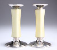 MEISTER, ZURICH, A PAIR OF SWISS SILVER AND ENAMEL CANDLESTICKS, CIRCA 1960