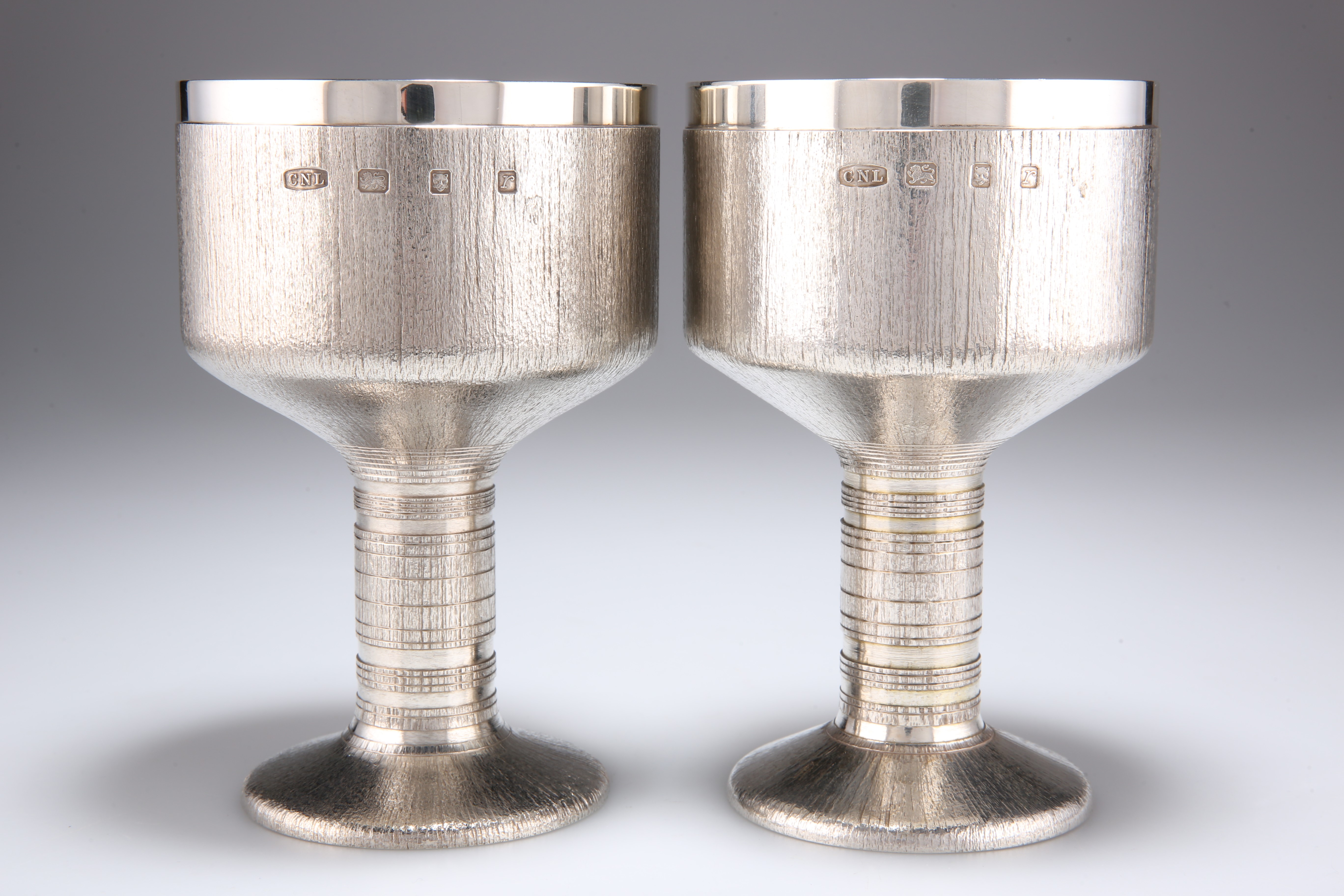 CHRISTOPHER NIGEL LAWRENCE (BORN 1936), A PAIR OF ELIZABETH II HEAVY SILVER GOBLETS - Image 2 of 3