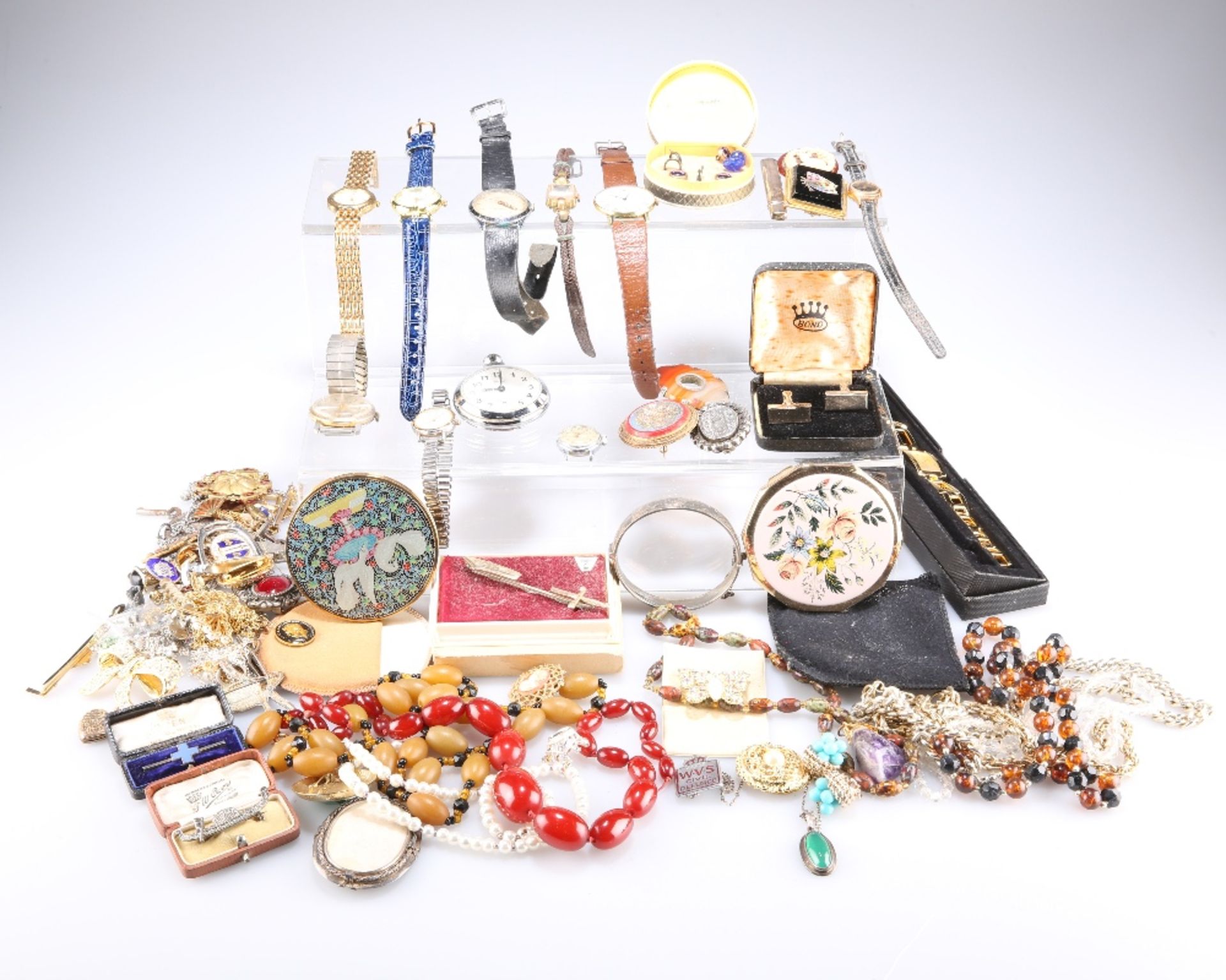 A QUANTITY OF COSTUME JEWELLERY AND WATCHES