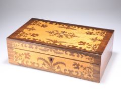 A 19TH CENTURY ROSEWOOD AND BURR WOOD WRITING SLOPE