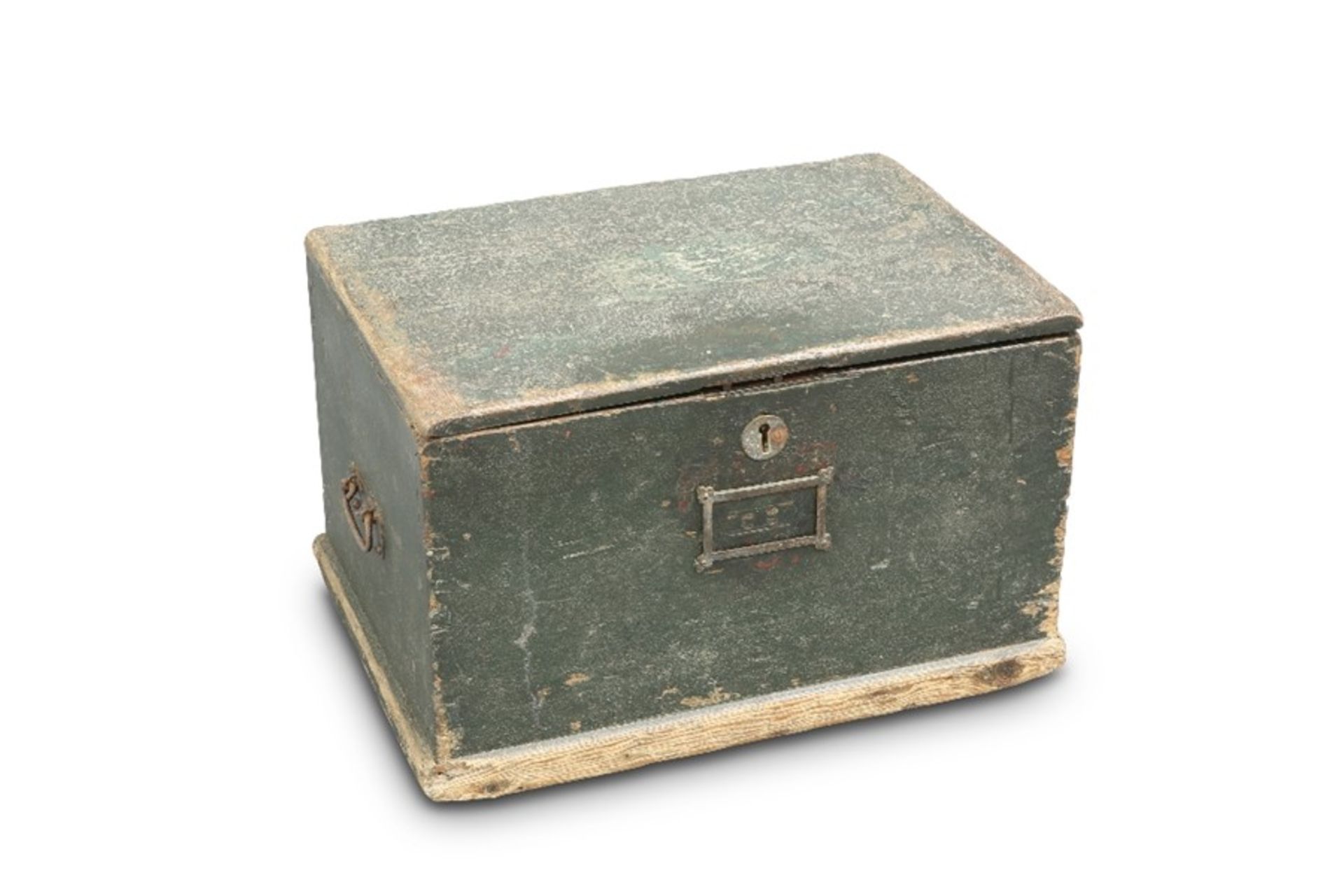 A 19TH CENTURY GREEN PAINTED BOX - Image 2 of 2