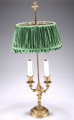 A 20TH CENTURY FRENCH ORMOLU BOUILLOTTE TWIN BRANCH ELECTRIC LAMP