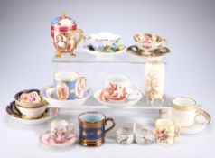 SEVEN CABINET CUPS AND SAUCERS; TWO ITEMS OF BLUSH PORCELAIN AND OTHER CERAMICS