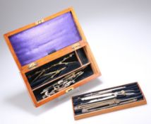 A 19TH CENTURY MAHOGANY CASED SET OF TECHNICAL DRAWING INSTRUMENTS