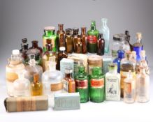 A QUANTITY OF VICTORIAN AND LATER GLASS APOTHECARY BOTTLES