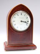 AN EDWARDIAN INLAID MAHOGANY MANTEL CLOCK