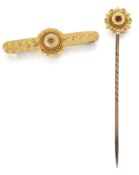 A VICTORIAN DIAMOND BROOCH AND A VICTORIAN RUBY STICK PIN