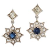 A PAIR OF SAPPHIRE AND DIAMOND DROP EARRINGS