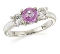 A PINK SAPPHIRE AND DIAMOND THREE-STONE RING