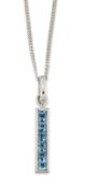 THEO FENNELL: AN 18 CARAT WHITE GOLD BLUE TOPAZ 'STRIP' PENDANT, ON CHAIN