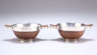 A SMALL PAIR OF GEORGE IV SCOTTSH SILVER HARDWOOD QUAICHS'