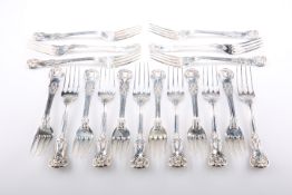 A FINE SET OF EIGHTEEN GEORGE III SILVER TABLE FORKS