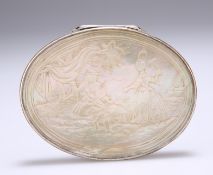 A CONTINENTAL WHITE-METAL AND MOTHER-OF-PEARL SNUFF BOX
