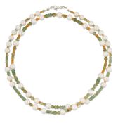 A CULTURED PEARL AND GEMSTONE BEAD NECKLACE