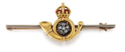 A DIAMOND AND ENAMEL KING'S OWN YORKSHIRE LIGHT INFANTRY SWEETHEART BROOCH