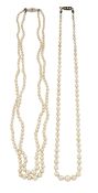 TWO CULTURED PEARL NECKLACES