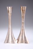 JUDAICA: A PAIR OF SILVER SHABBAT "BOLERO" CANDLESTICKS