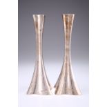 JUDAICA: A PAIR OF SILVER SHABBAT "BOLERO" CANDLESTICKS