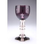 AN ELIZABETH II SCOTTISH SILVER AND AMETHYST GLASS GOBLET