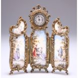 A VIENNESE SILVER-GILT AND ENAMEL TRIPTYCH BOUDOIR CLOCK