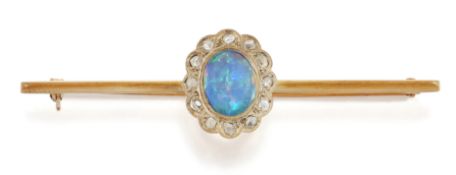 A BLACK OPAL AND DIAMOND BAR BROOCH